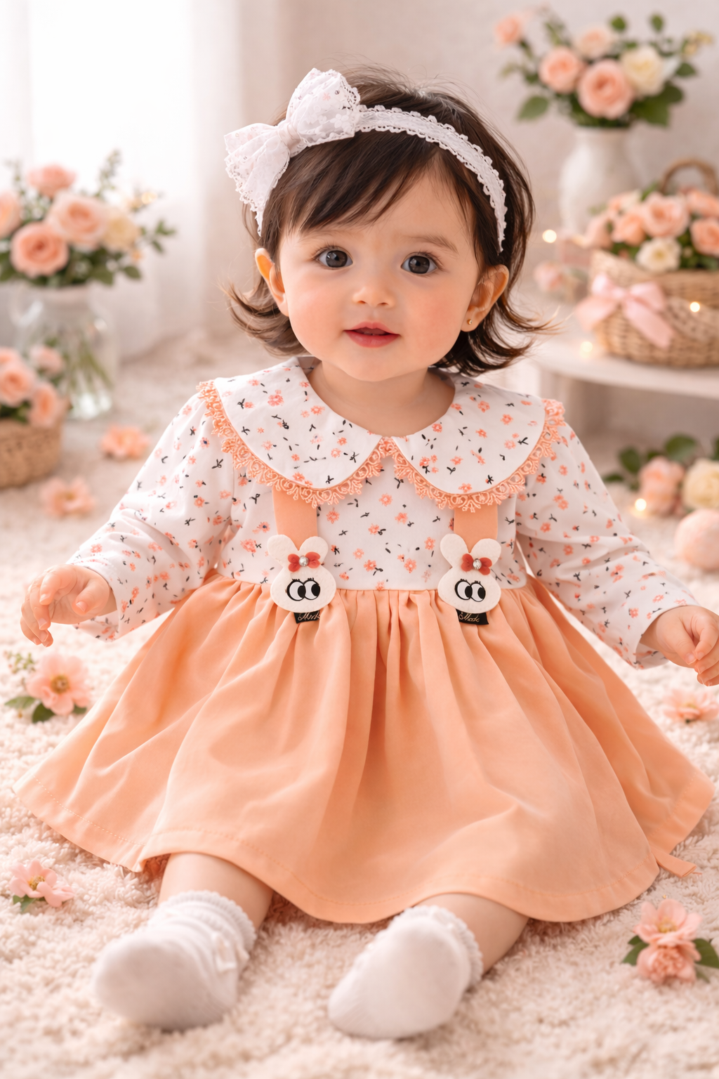 Sweet Bunny Charm Baby Girl Frock – Soft Floral Party Dress