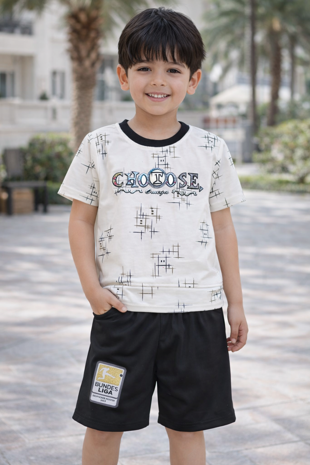 Boys 2-in-1 Cotton T-Shirt & Shorts Set – White & Maroon Combo