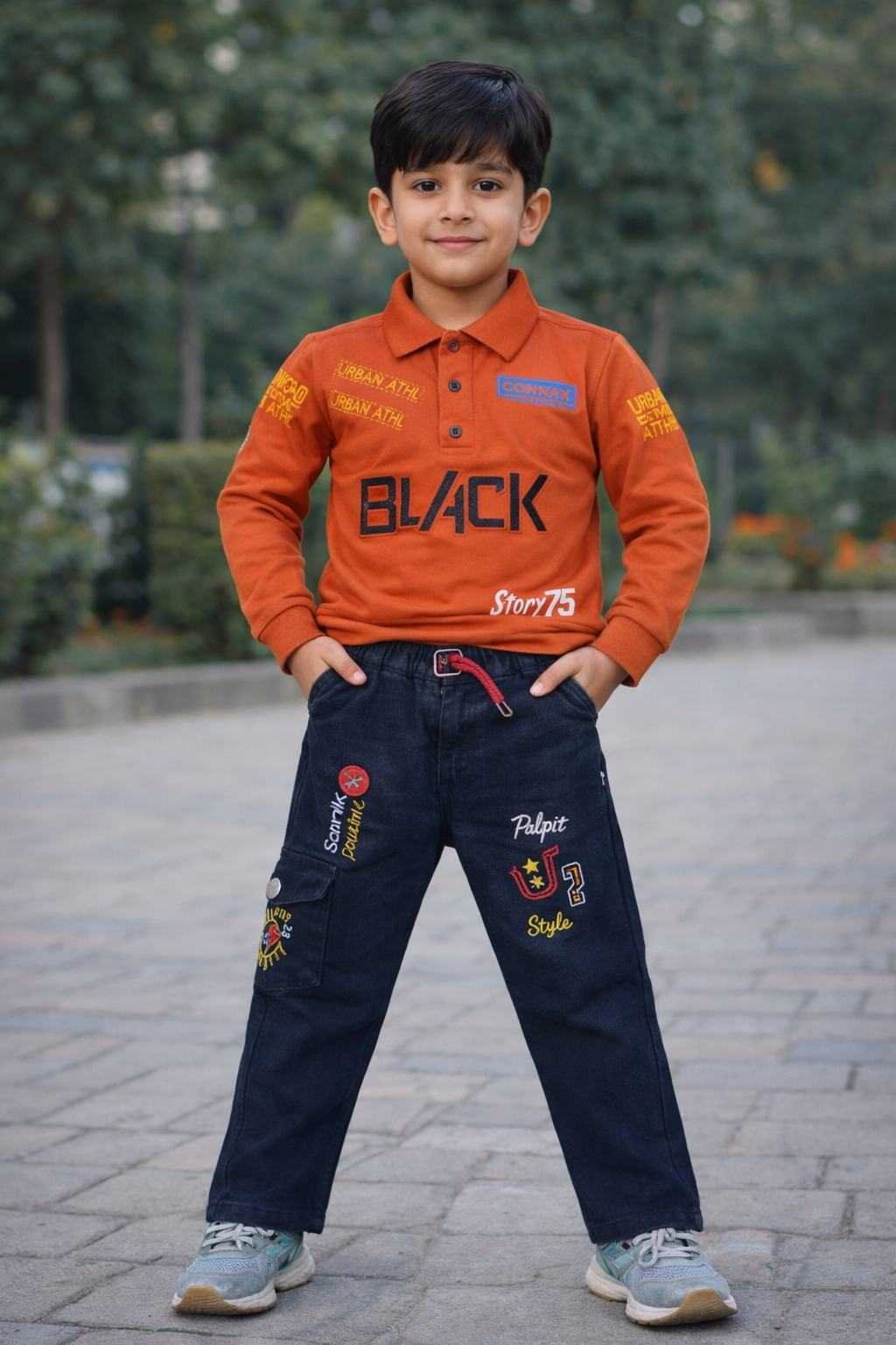 Boys Paris Polo & Cargo Pants Set (2-Piece)- SET 3 (3 Color Option)