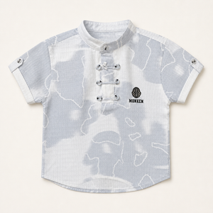 Boys grey and white abstract-pattern mandarin-collar shirt front view