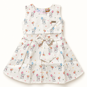 Ivory sleeveless bunny and balloon dress with waist bow
