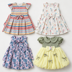Alternate catalog flat lay of Inaabia four toddler dresses combo set