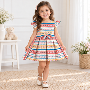 Toddler modeling striped floral dress from Inaabia 4-dress combo set