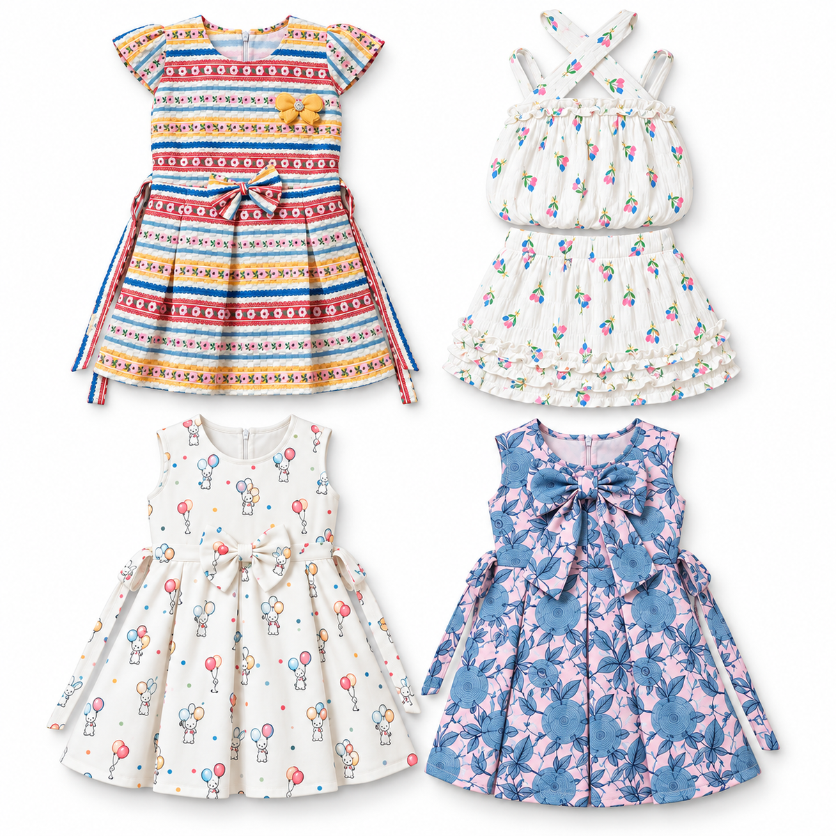 Catalog view of Inaabia girls 4-piece combo set with four coordinated outfits