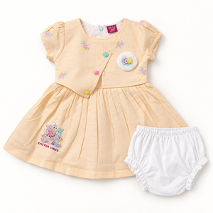 Peach embroidered Easter Vibes dress with white briefs