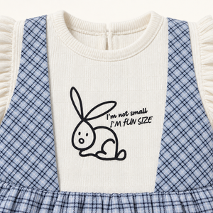 Blue checked bunny tunic chest print detail