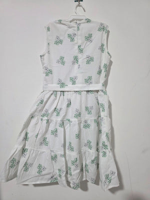 Inaabia white and mint green floral sleeveless tiered girls dress back view