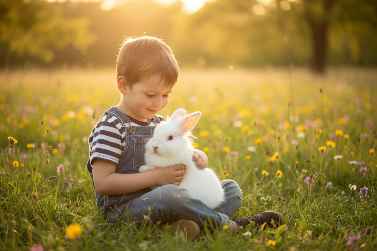  1248 × 832 boy with white bunny