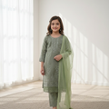 Sage Noor Embroidered Eid Suit for Girls
