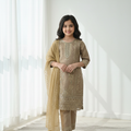 Noor Gold Embroidered Eid Suit for Girls