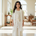Ivory Gold Royale Embroidered Palazzo Set for Girls