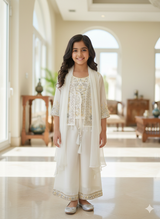 Ivory Gold Royale Embroidered Palazzo Set for Girls