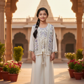 Ivory Sapphire Embroidered Palazzo Set for Girls