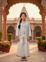 Ivory Sapphire Embroidered Palazzo Set for Girls