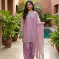 Elegant pink Embroidered Kurti & Palazzo Set for Girls Set