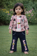 Inaabia Pretty Toddler Girls 2-Piece Outfit Set – Printed Jacket, Top & Pants | Stylish Kids Casual Wear 2 (Copy)
