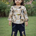 Inaabia Pretty Toddler Girls 2-Piece Outfit Set – Printed Jacket, Top & Pants | Stylish Kids Casual Wear