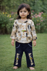 Inaabia Pretty Toddler Girls 2-Piece Outfit Set – Printed Jacket, Top & Pants | Stylish Kids Casual Wear