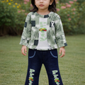 Inaabia Pretty Toddler Girls 2-Piece Outfit Set – Printed Jacket, Top & Pants | Stylish Kids Casual Wear 2
