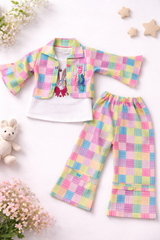 Multicolor Checkered Jacket & Pant Set