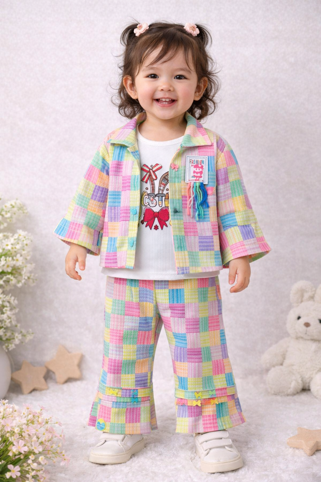 Multicolor Checkered Jacket & Pant Set