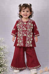 Girls Embroidered Ethnic 3-Piece Set – Burgundy