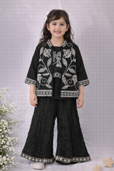 Girls Embroidered Ethnic 3-Piece Set – Deep Bottle Green