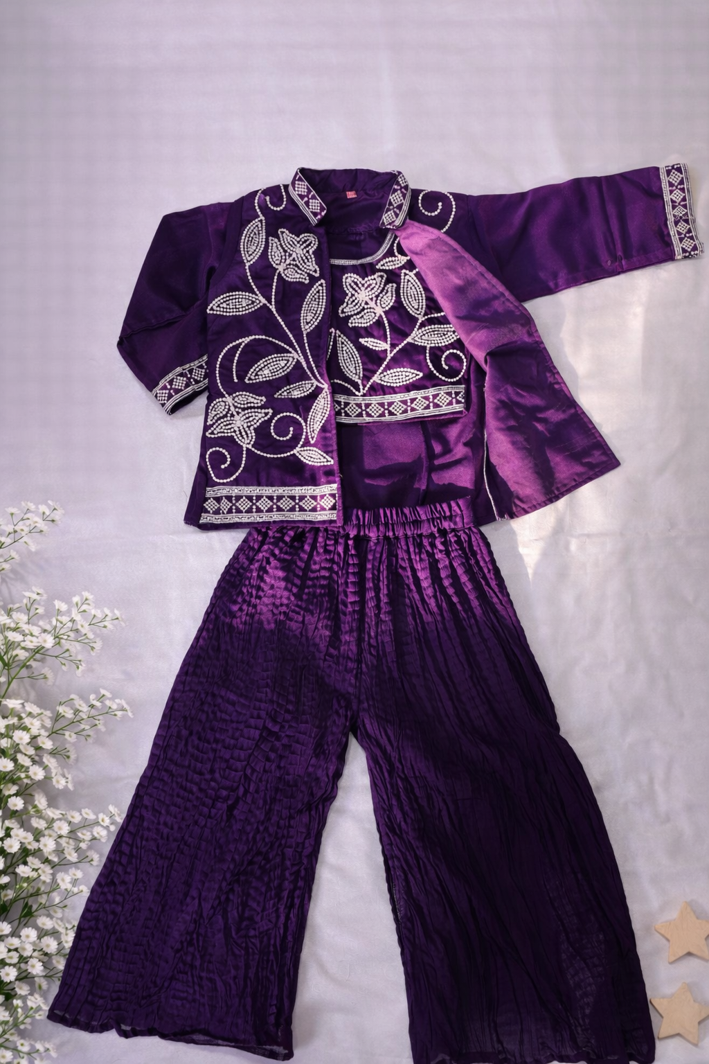 Girls Embroidered Ethnic 3-Piece Set – Royal Purple