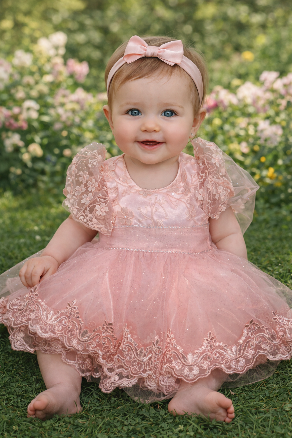 Soft Blush Lace Party Dress for Babies