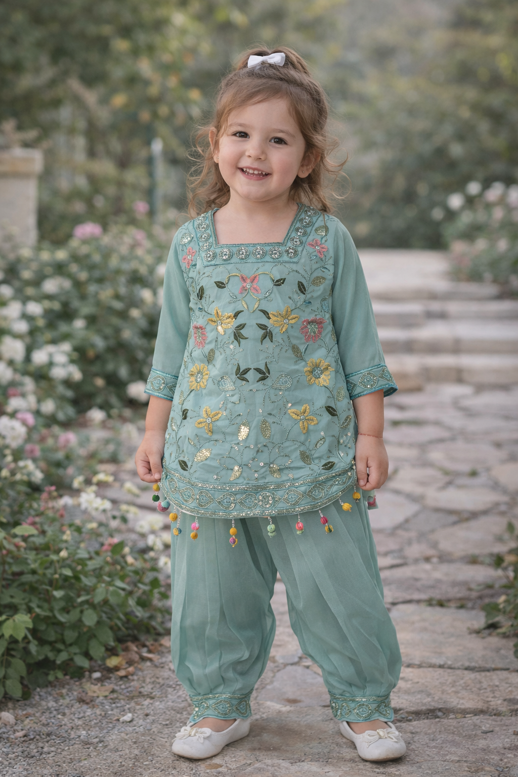 Floral Embroidered Kurta & Palazzo Set for Girls