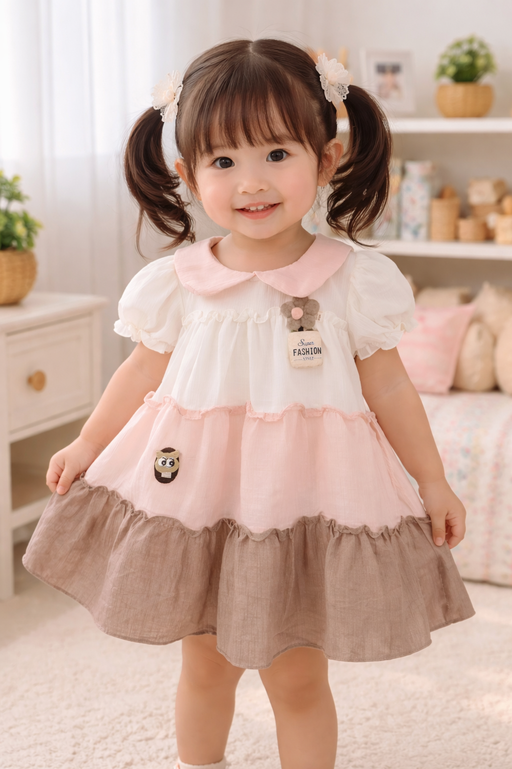 Blush & Mocha Tiered Baby Girl Dress