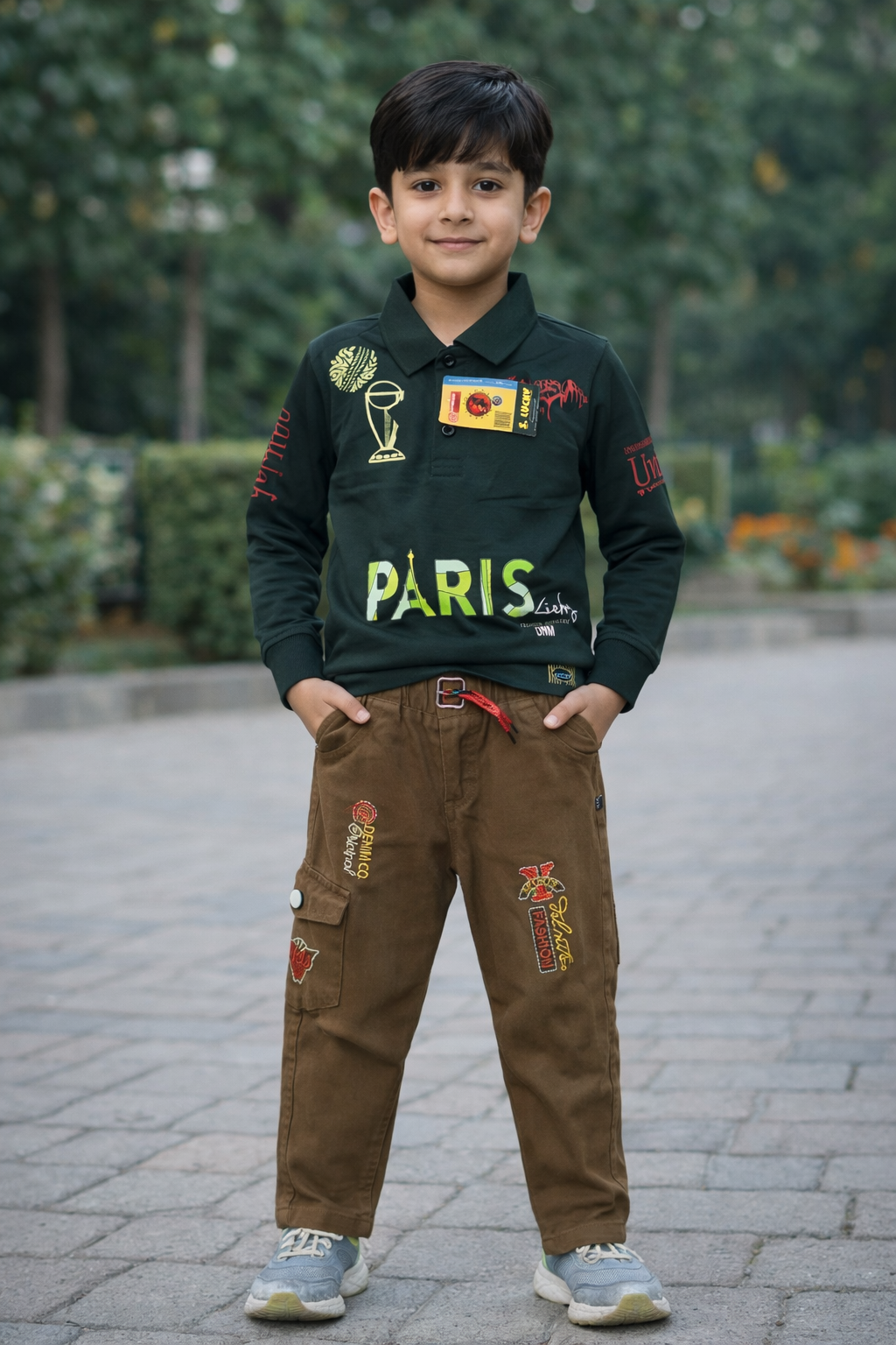 Boys Paris Polo & Cargo Pants Set (2-Piece)- SET 1  (3 Color Option)