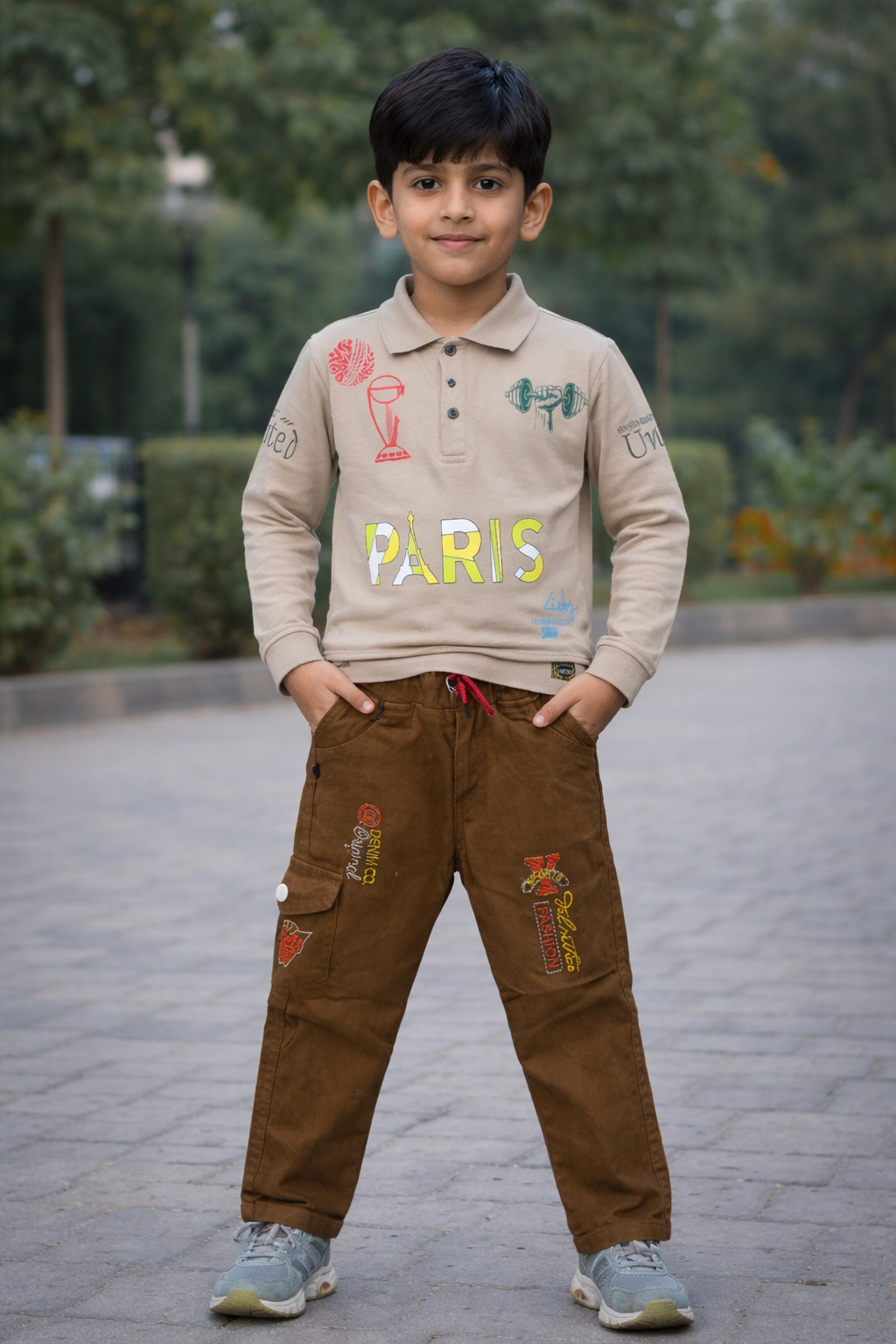 Boys Paris Polo & Cargo Pants Set (2-Piece)- SET 1  (3 Color Option)