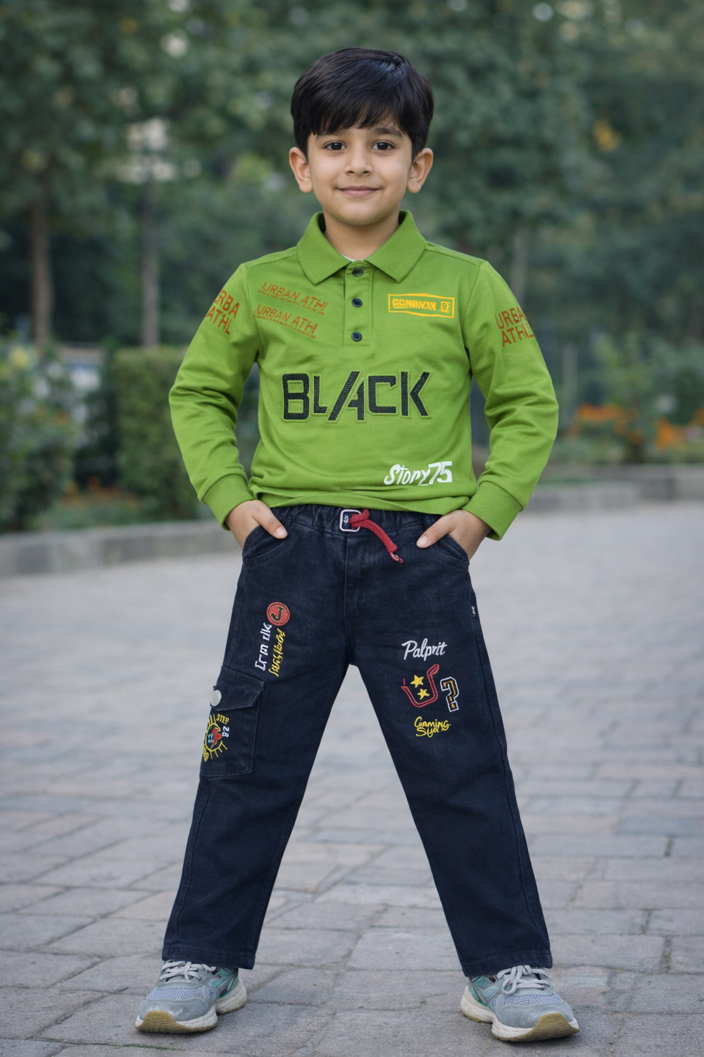 Boys Paris Polo & Cargo Pants Set (2-Piece)- SET 3 (3 Color Option)