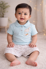 Baby girls bunny print polo T-shirt with matching shorts casual set
