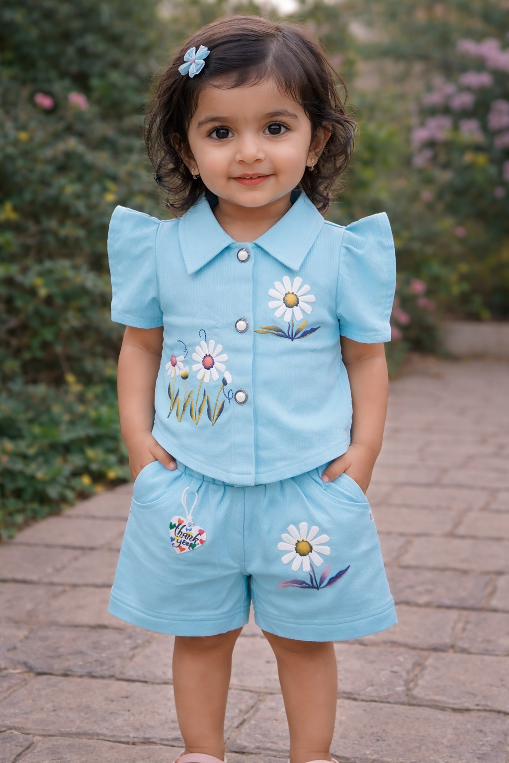 Girls Floral Co-Ord Set – Shirt & Shorts Combo