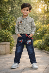 Boys Smart Casual Shirt & Denim Pants Set (2-Piece Outfit)