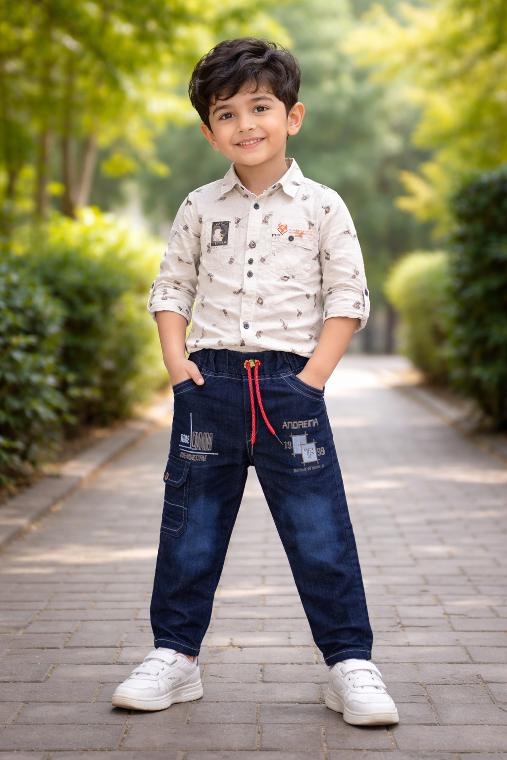 Boys Printed Casual Shirt & Denim Jogger Set – Premium Everyday Wear Set 3
