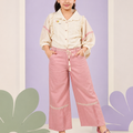 Girls Ivory Ruffle Blouse & Pink Wide-Leg Pants Set