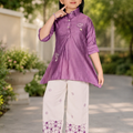 Girls Purple Tunic & Floral Wide-Leg Pants Set