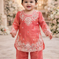 Peach Embroidered Kurta & Palazzo Set for Baby Girls