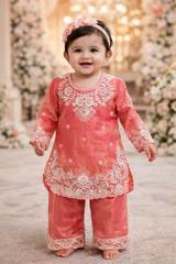 Peach Embroidered Kurta & Palazzo Set for Baby Girls
