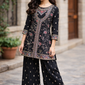Elegant Black Embroidered Kurta & Palazzo Set for Girls