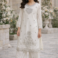 Elegant White Embroidered Kurta & Palazzo Set for Girls