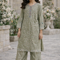 Elegant Green Embroidered Kurta & Palazzo Set for Girls