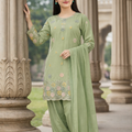 Girls green embroidered kurta and palazzo set
