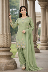 Girls green embroidered kurta and palazzo set