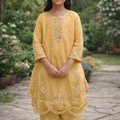 Elegant Yellow Embroidered Kurta & Palazzo Set for Girls