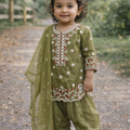 Green Embroidered Kurta & Palazzo Set for Baby Girls