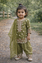 Green Embroidered Kurta & Palazzo Set for Baby Girls